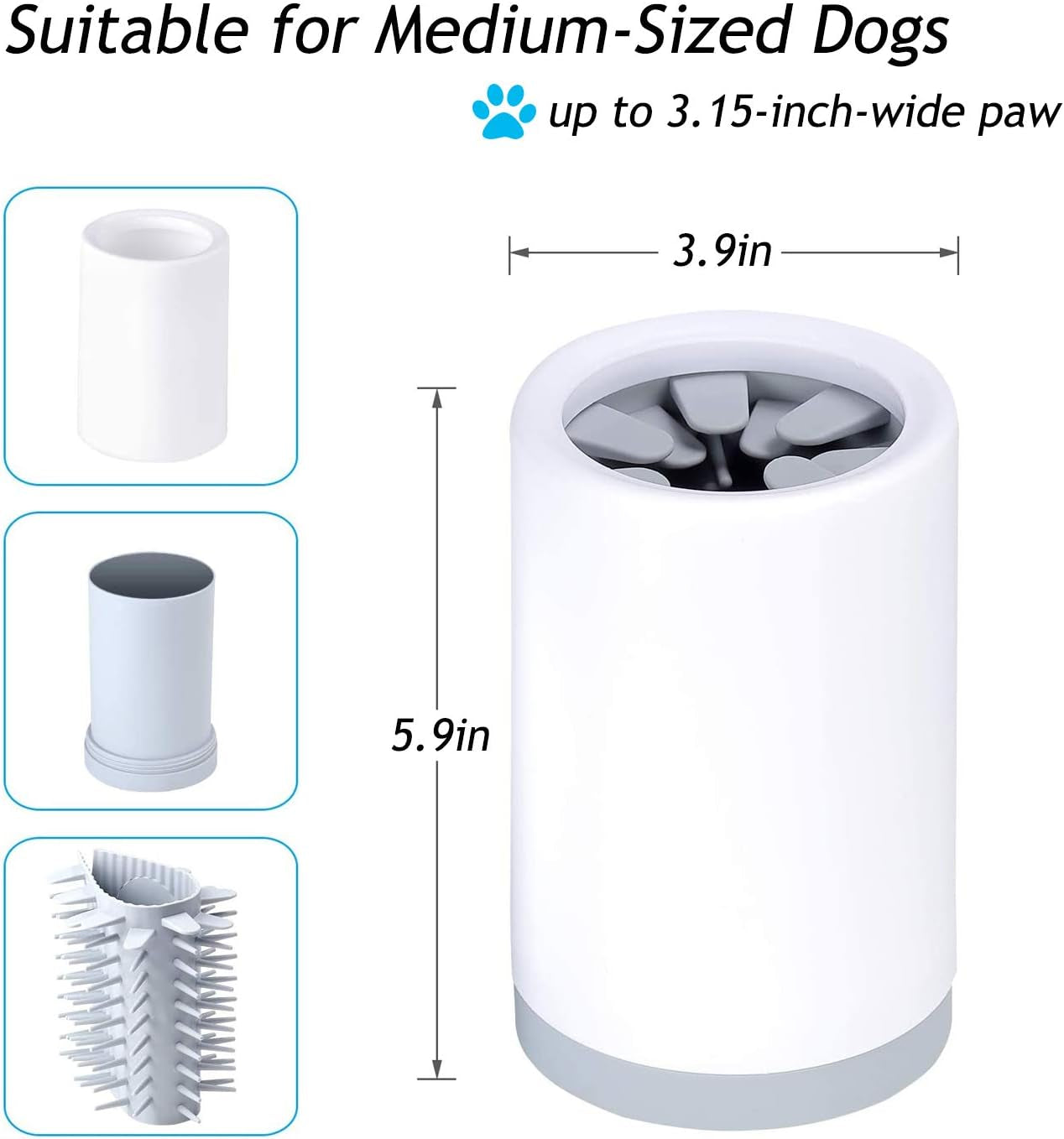 Portable Paw Washer Cup for Small Medium Dogs and Cats - Muddy Foot Cleaner, Grey L